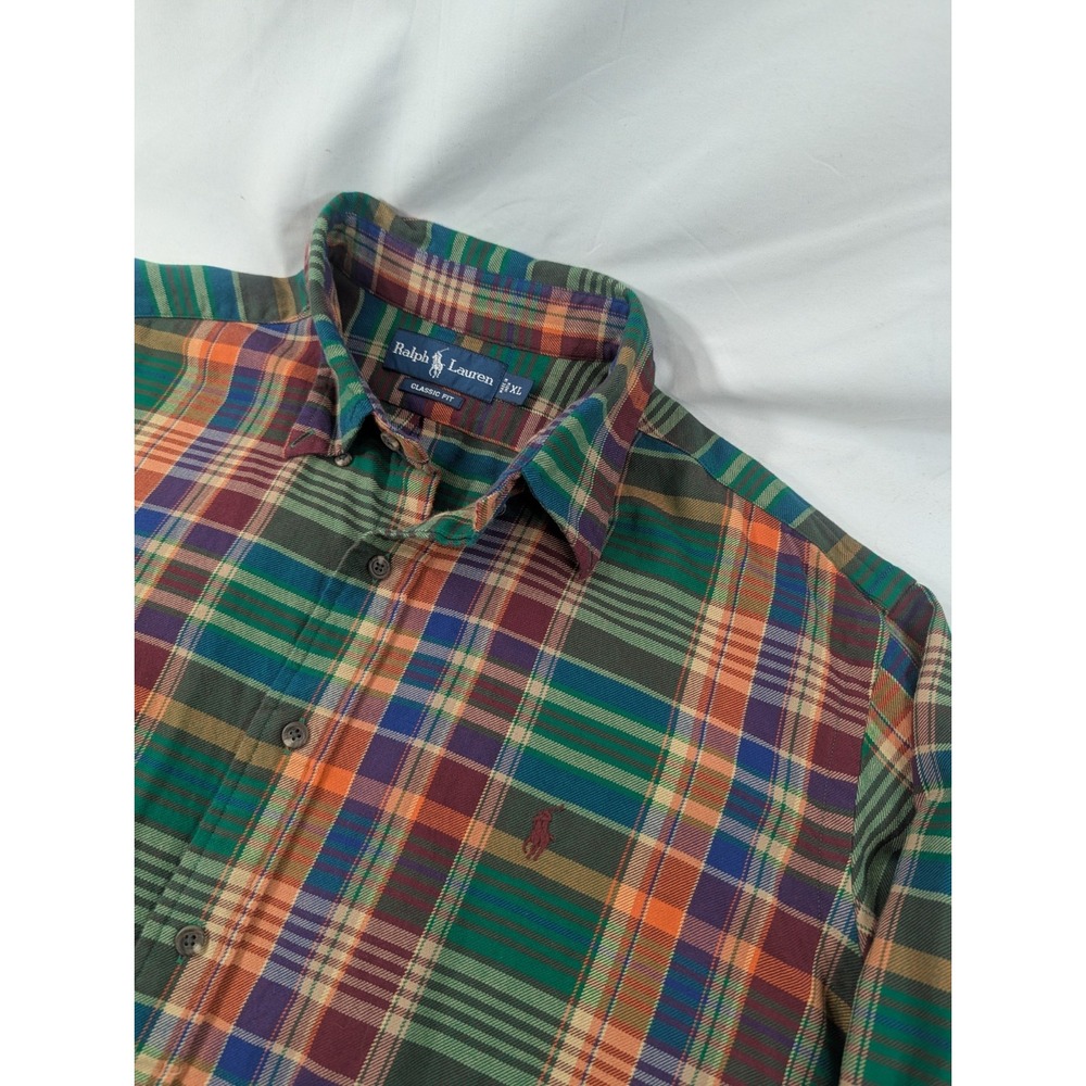 Vintage Ralph Lauren Plaid Button Down Classic Fit Long Sleeve Madras Mens XL